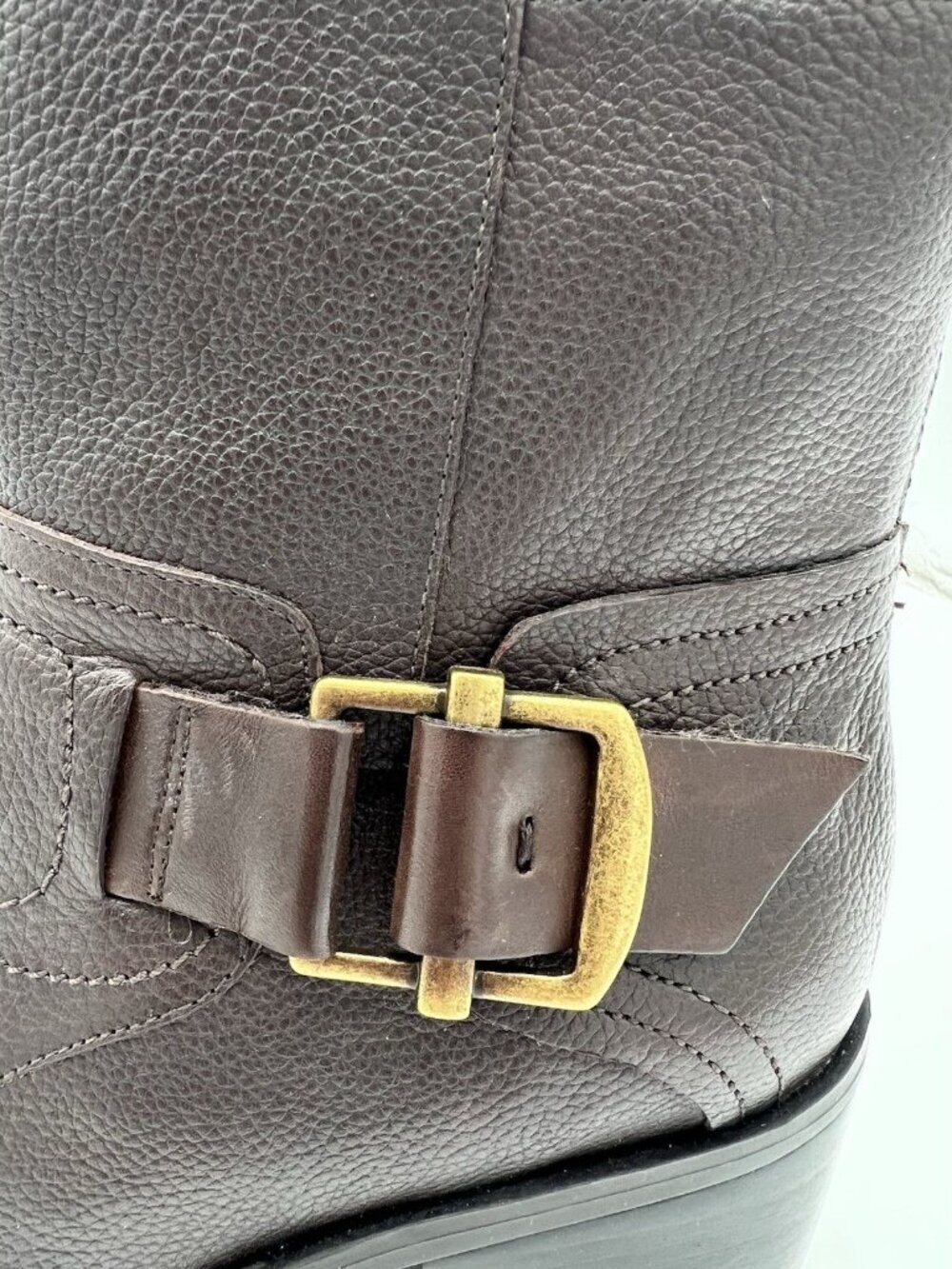 Nine West Sylvia Ankle Boots Brown Pebbled Leather Buckle Block Heel Size 9 NWOB - Picture 3 of 14